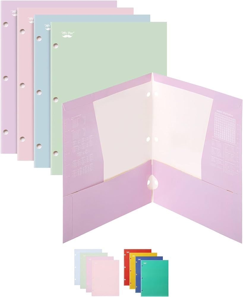 Mr. Pen- Pocket Folders, 4 Pocket, 4 Pack, Pastel Colors, Folders with Pockets 3 Hole Punched, Fo... | Amazon (US)