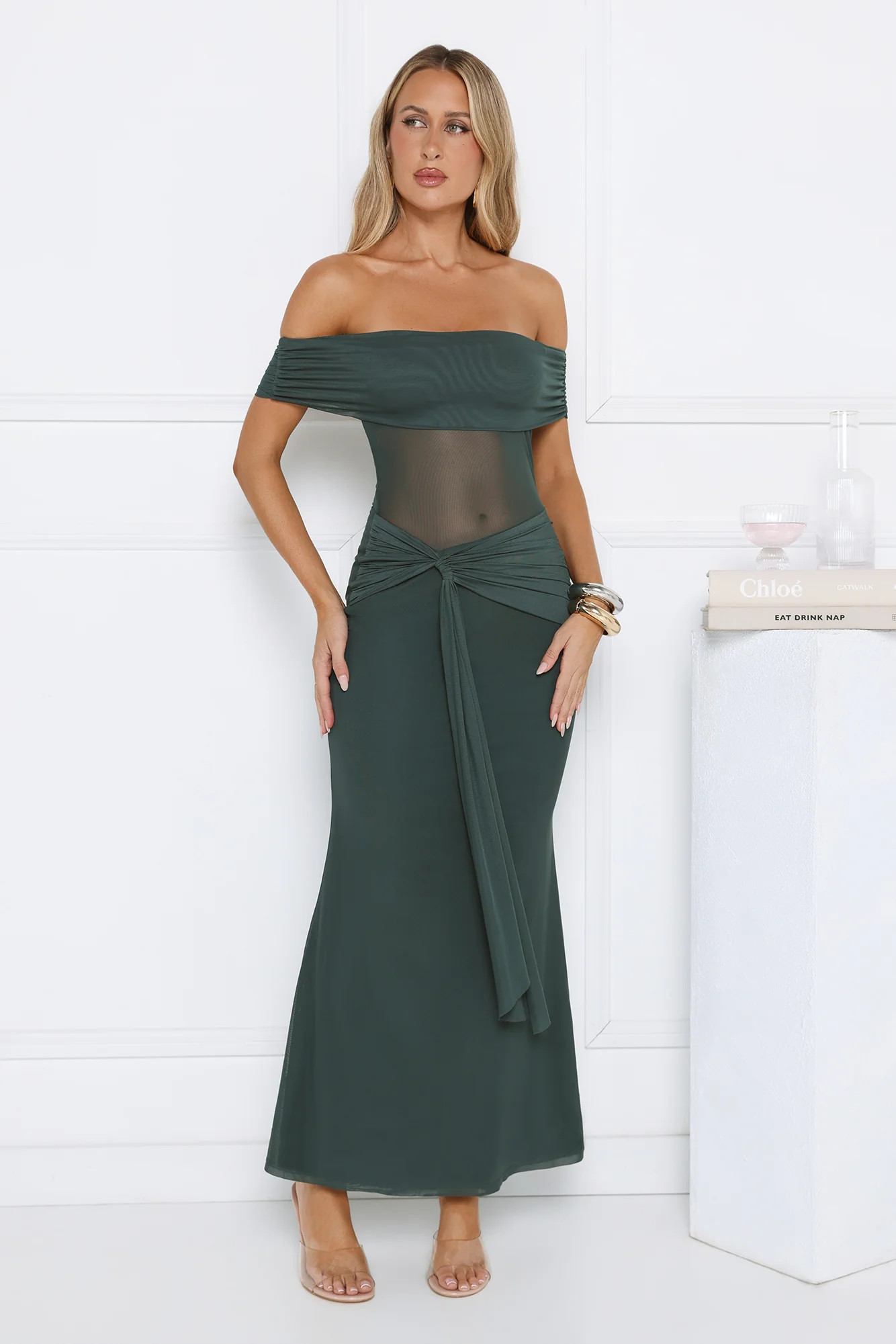Nightfall Glitter Off Shoulder Maxi Dress Teal | Hello Molly (US)