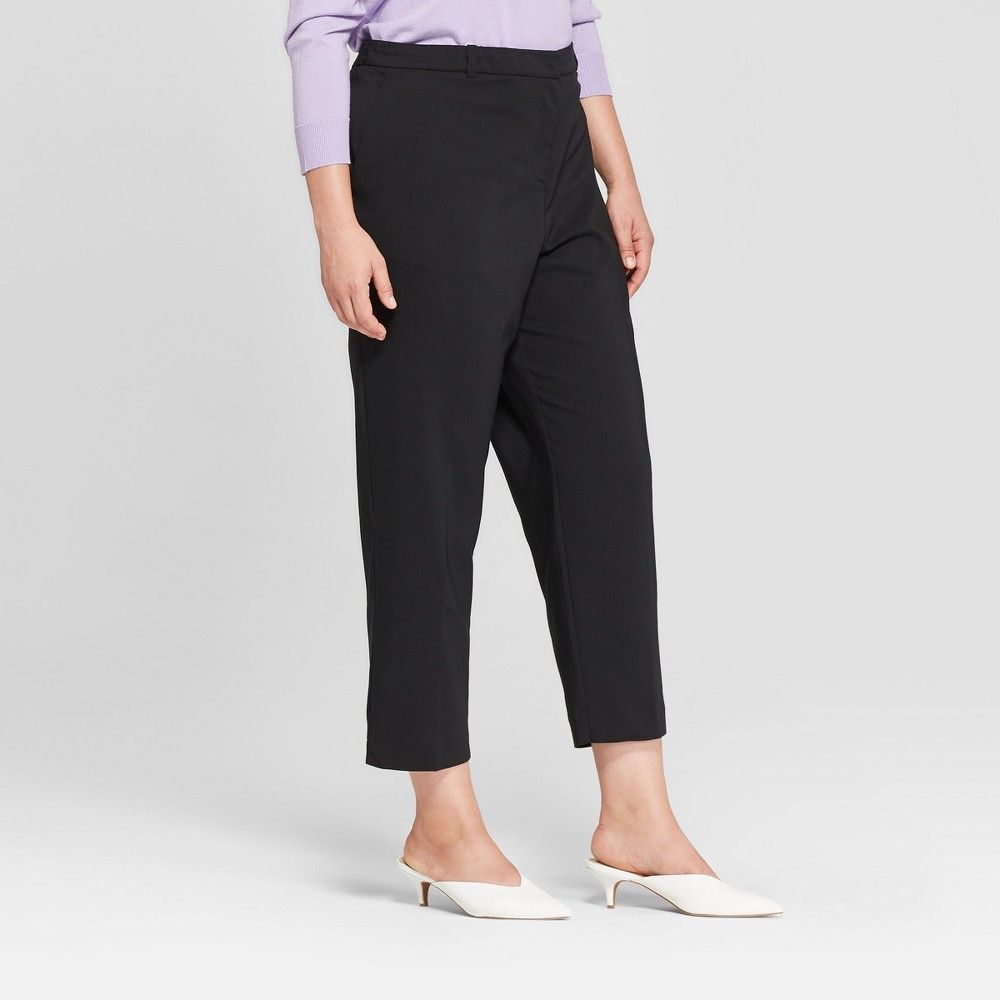 Women's Plus Size Straight Leg Cropped Trousers - Prologue Black 24W | Target