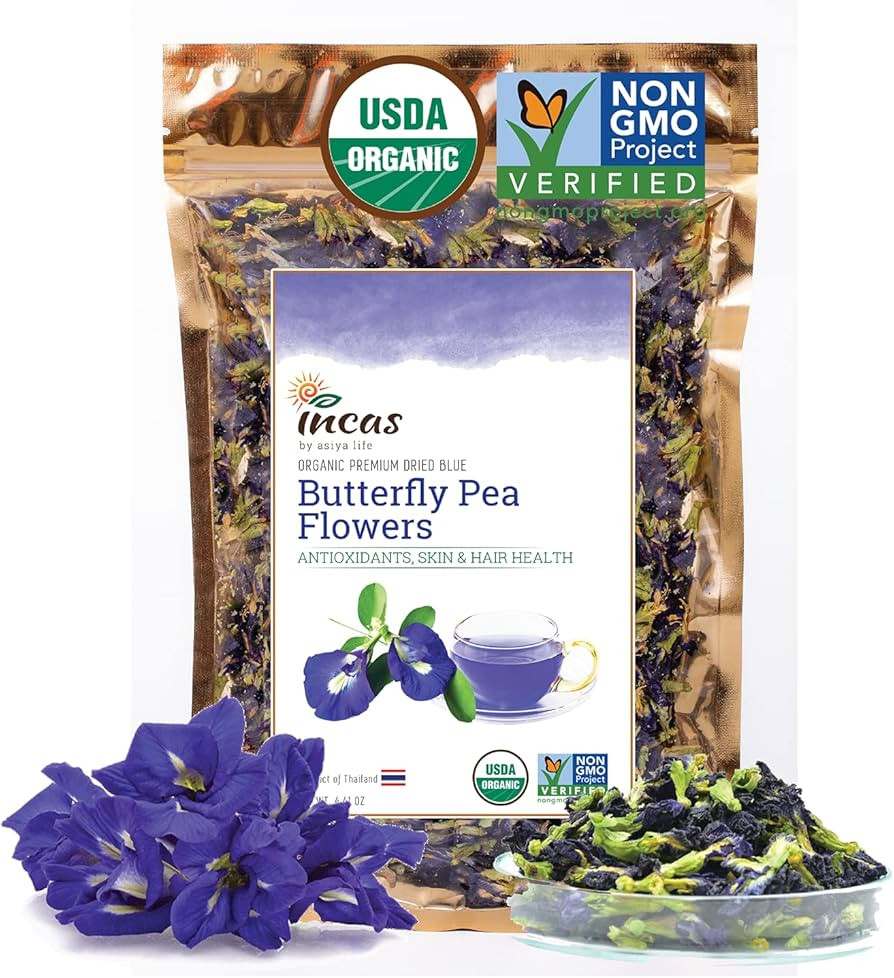INCAS 100% USDA Organic Butterfly Pea Flower 1.76 oz (150+ Cups) DIRECT FROM SOURCE Thailand Non ... | Amazon (US)
