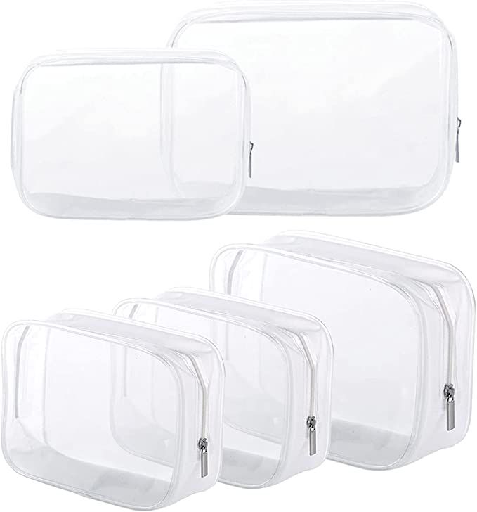 5 Pack Clear PVC Zippered Toiletry Carry Pouch TSA Approved Toiletry Bag Portable Cosmetic Makeup... | Amazon (US)