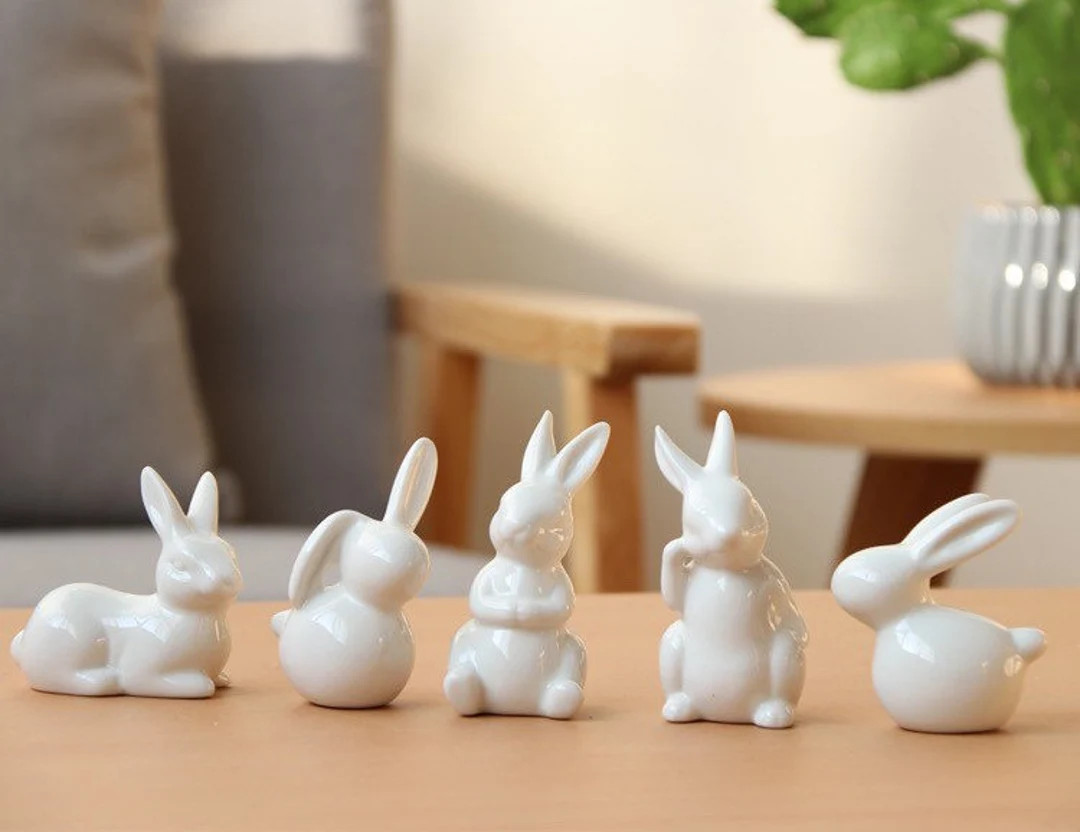 Ceramic Rabbit Home Ornament Set of 5 Bunnies | Etsy (US)