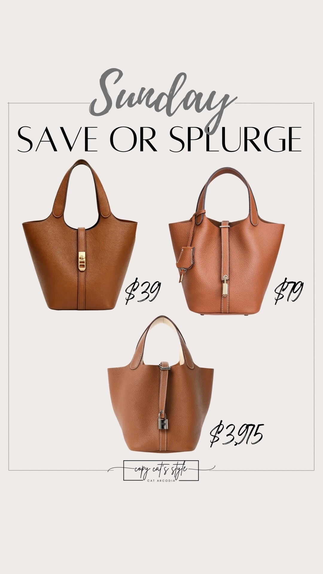 Safe or splurge on handbags. Look for less Hermes bag. Amazon affordable bags, brown bucket bag

#LTKSaleAlert #LTKOver40