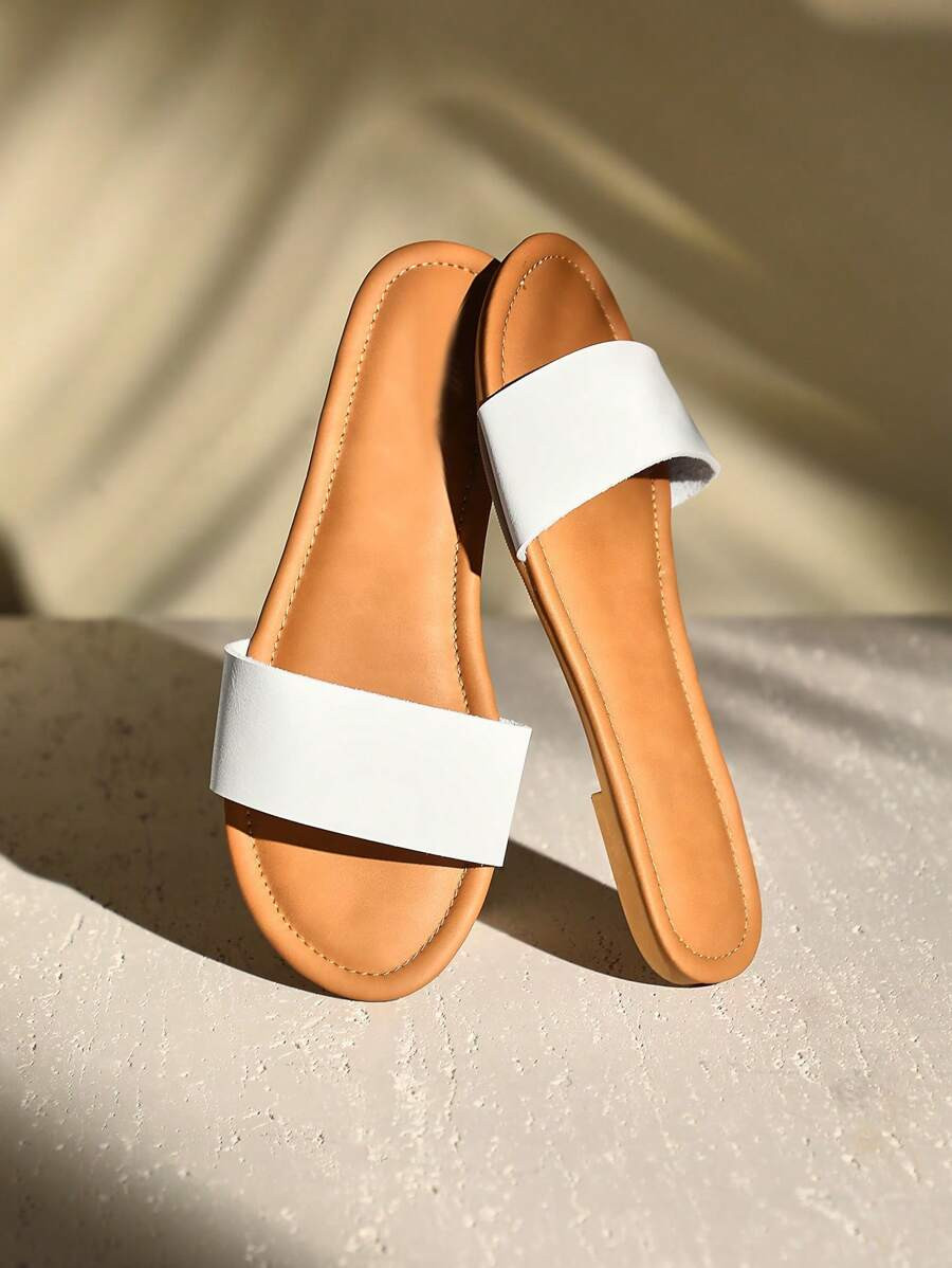 SHUZIA Women's Fashion Casual Comfy Single Band Flat Slide Sandals Vacation Shoes Casual Shoes Be... | SHEIN