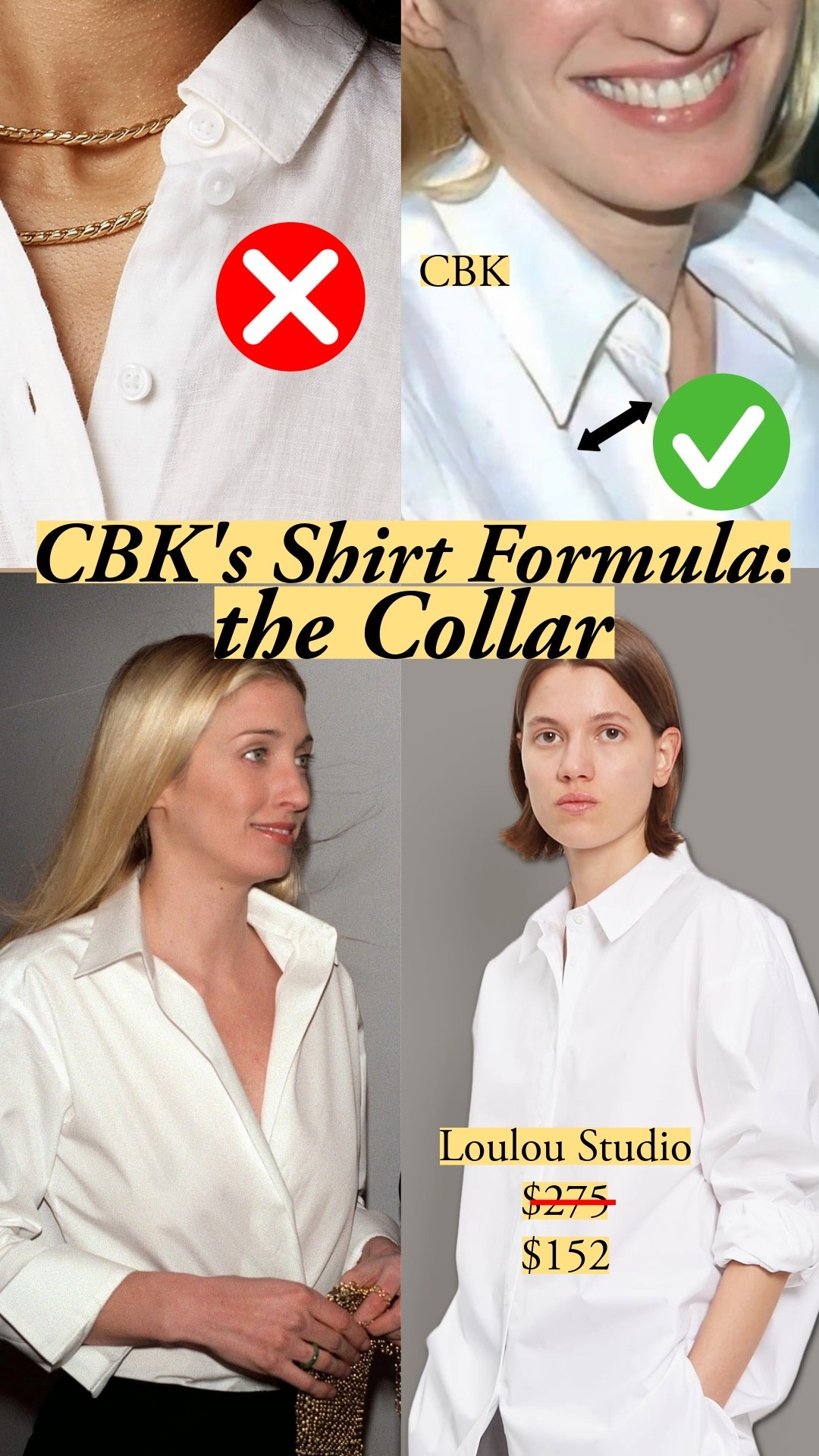The collar frames your face and literally gives your shirt dimension. CBK knew all of this intuitively 🤍 Carolyn Bassette Kennedy | quiet luxury | white button up | wardrobe essentials | affordable luxury 

#LTKStyleTip #LTKWorkwear #LTKFindsUnder100