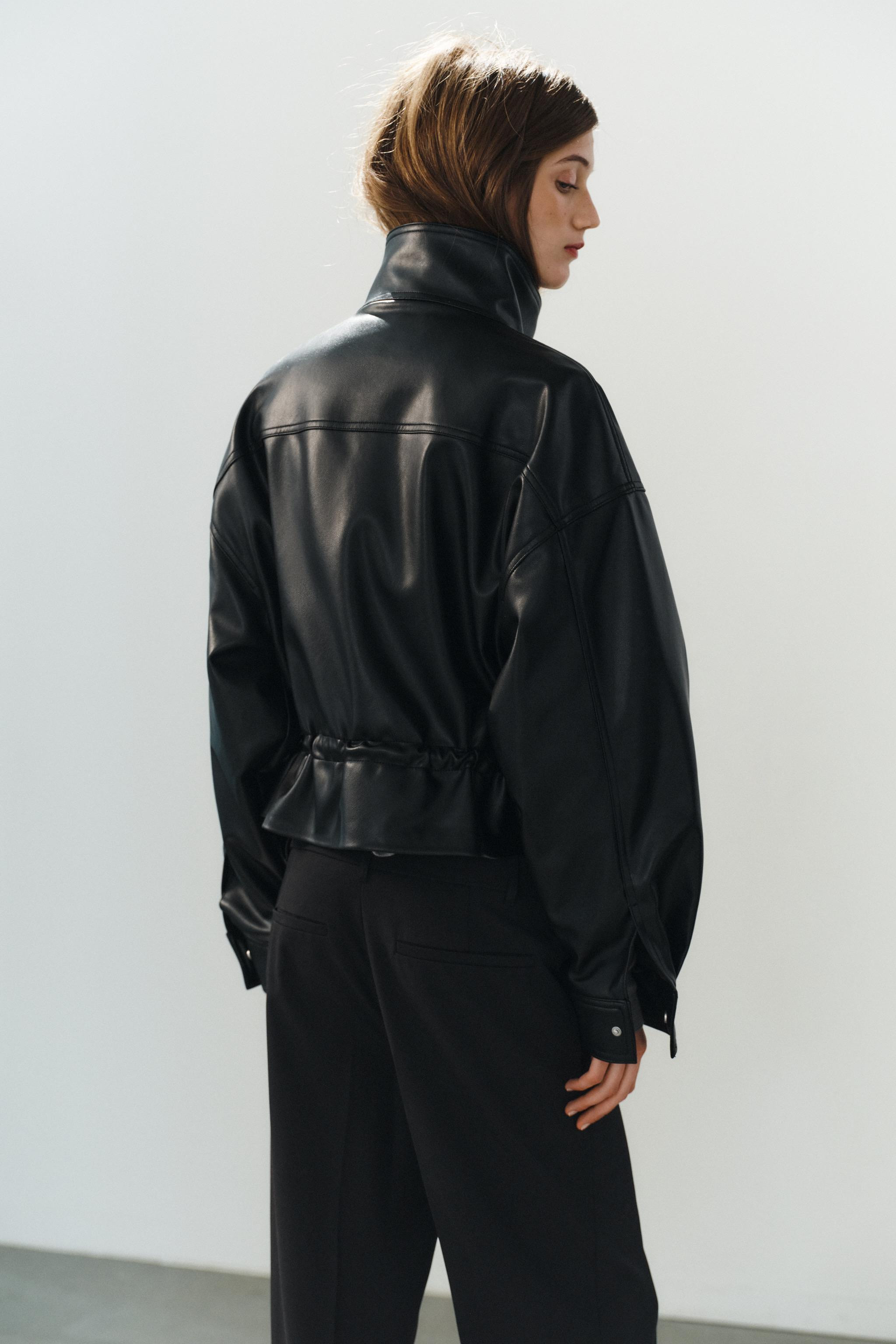 ADJUSTABLE WAIST FAUX LEATHER JACKET | Zara Canada
