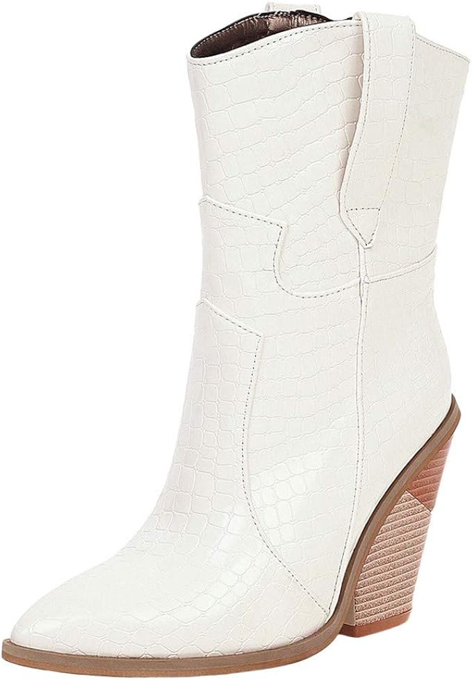 HENWERD Women's Chunky Heel Knee High Boots Comfortable Pointed Toe Western Cowboy Boots | Amazon (US)