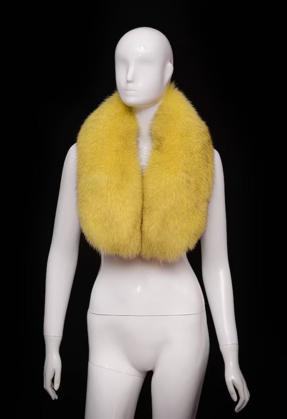 Genuine Yellow Blue Fox Fur Fluffy Collar Scarf | Etsy | Etsy (US)