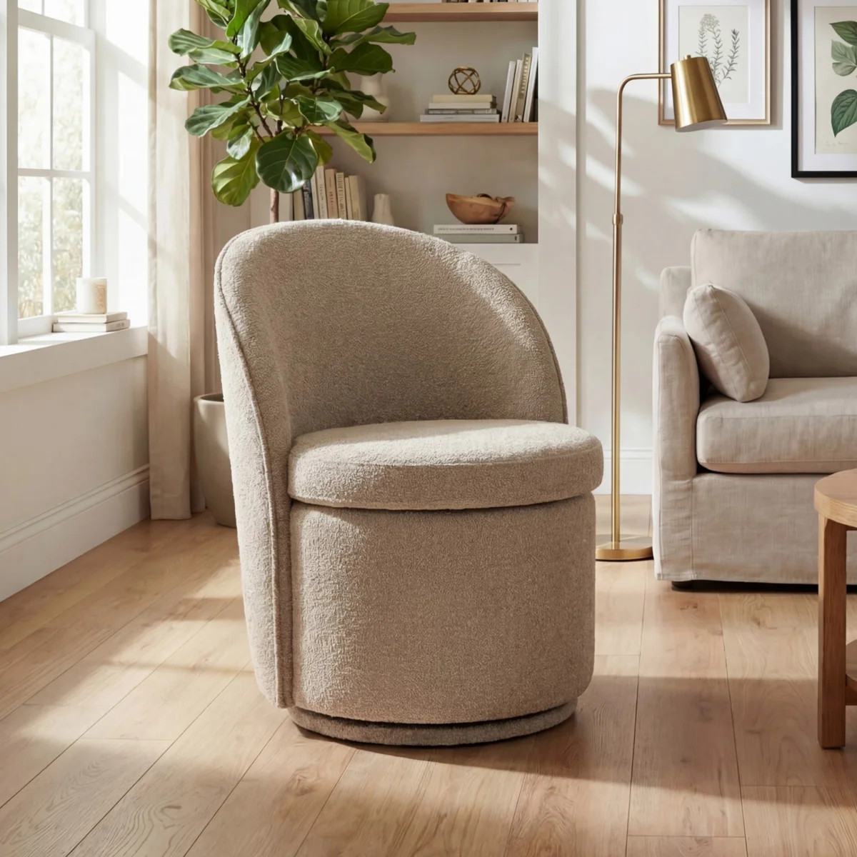 Swivel Barrel Chair Boucle Upholstered Accent Chair with High Back | Wayfair North America