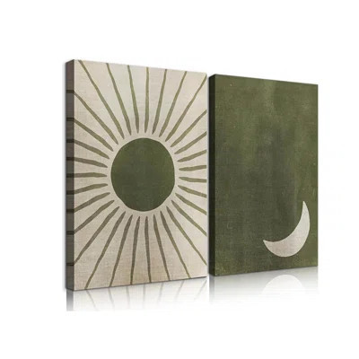 2 Pces Boho Moon Canvas Wall Art Green Abstract Mid-Century Sun Wall Decor Simple Picture Poster Prints For Living Room Bedroom Home Decor Ready To Ha | Wayfair North America