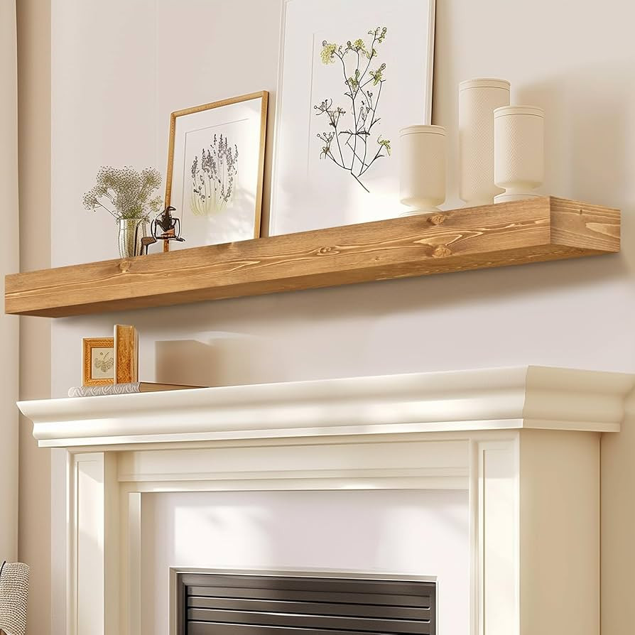 Fireplace Mantel Handmade, 3'' Thick Wall Decor Long Floating Shelf, 72inch Rustic Wood Shelf wit... | Amazon (US)