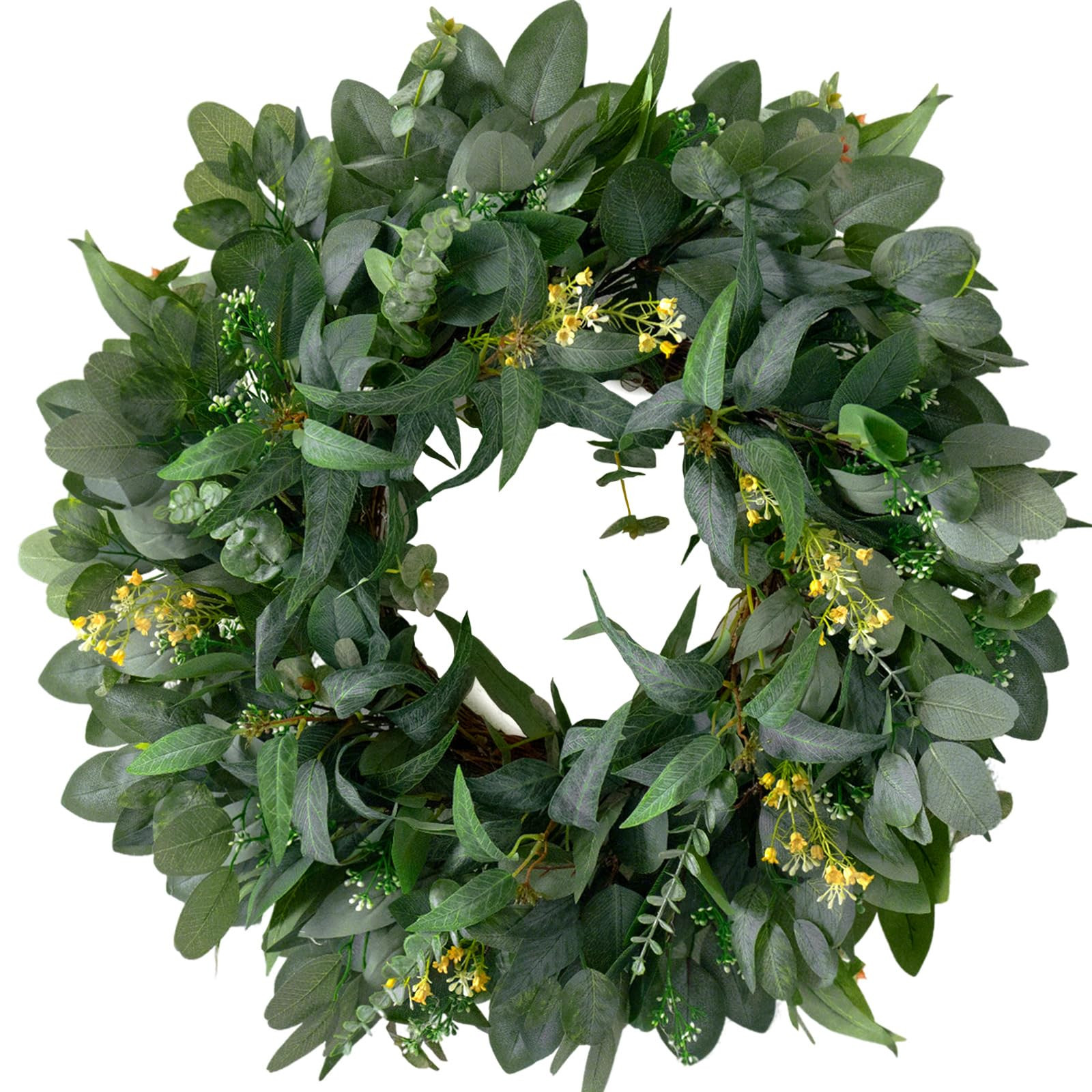 24 Inch Eucalyptus Wreath for Front Door - Artificial Greenery Wreath for Spring Summer Decor, Ou... | Amazon (US)