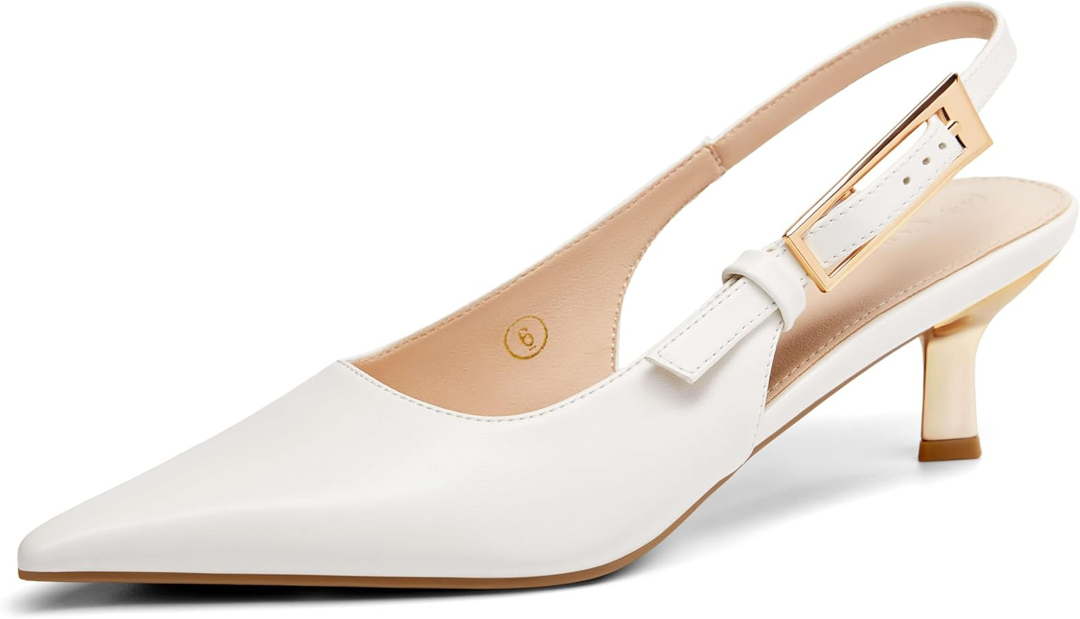 Coutgo Womens Slingback Kitten Heels Closed Pointed Toe Pumps Buckle Strap Wedding Party Dress Sh... | Amazon (US)