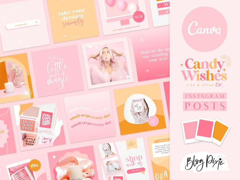 Instagram Post Templates Canva - Bright Colorful Pink Instagram Branding - Instagram Engagement -... | Etsy (US)