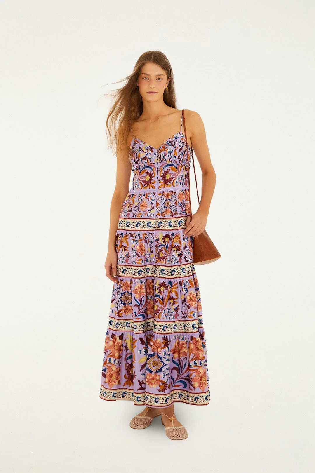Lilac Flower Tiles Sleeveless Tiered Maxi Dress, FLOWER TILES LILAC / XS | FarmRio (US)