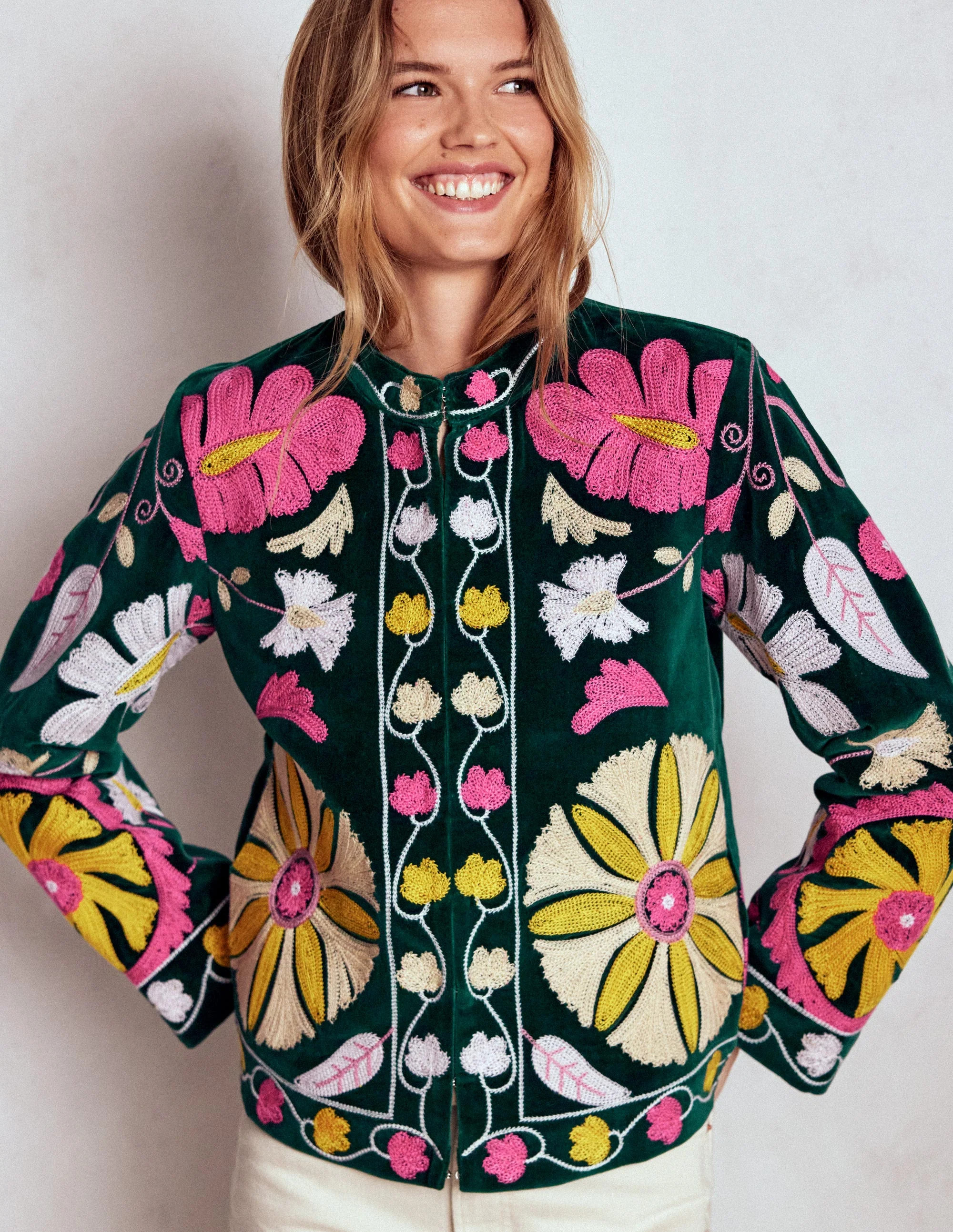 Embroidered Souvenir Jacket-Emerald Night Embroidery | Boden (US)