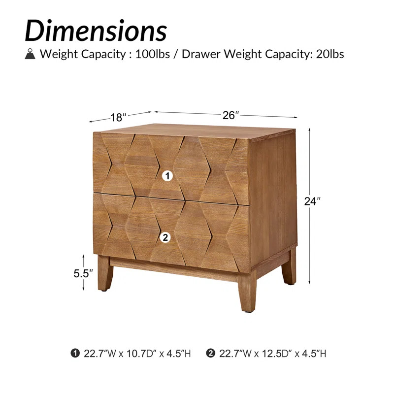 Sara Midcentury Modern 2 - Drawer Nightstand with Built-In Outlet and Solid Wood Legs | Wayfair North America