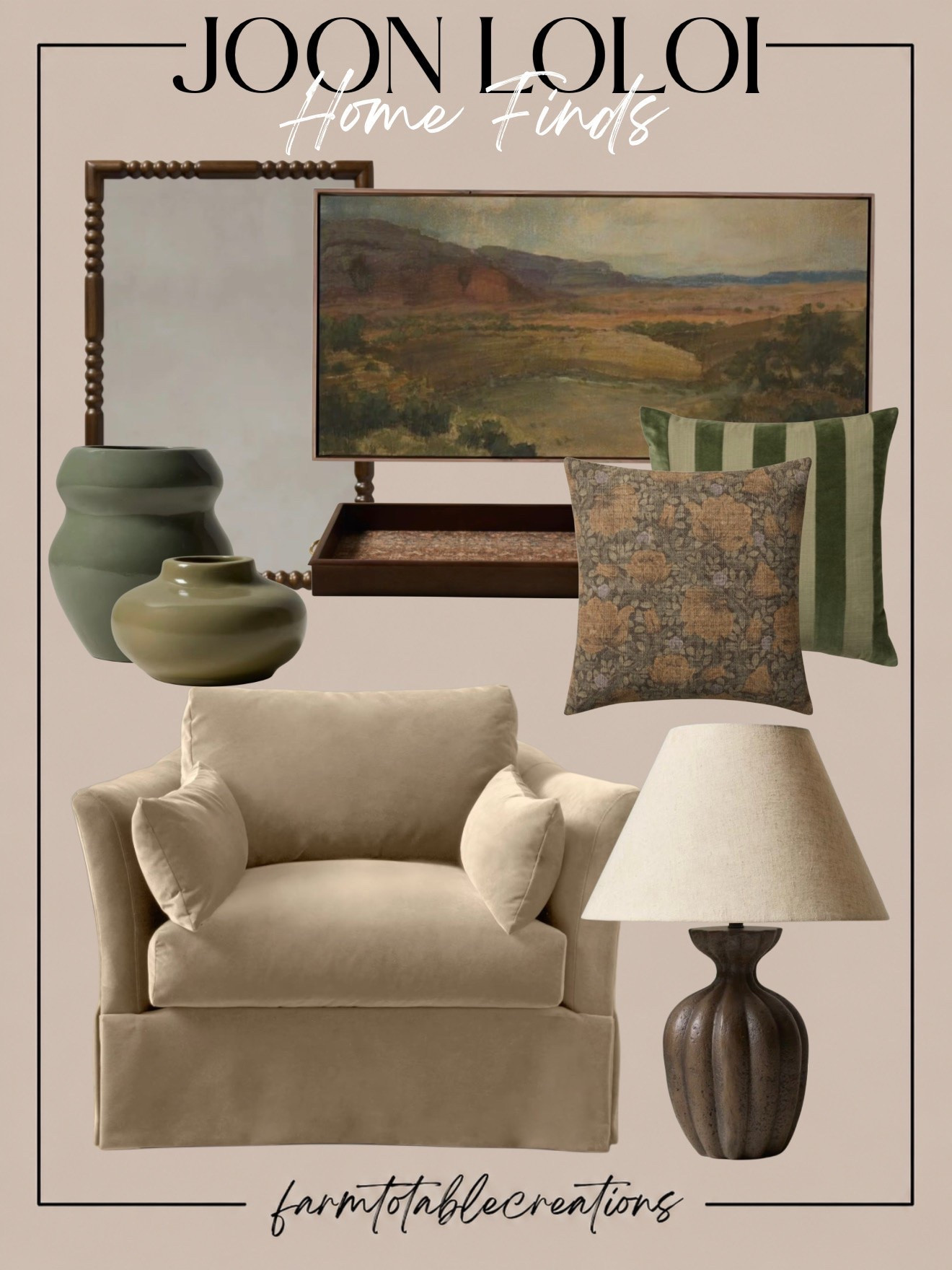 JoJo Lolo Home Finds 🤎🌿

These JoJo Lolo finds are giving that perfectly collected, designer look with warm neutrals, earthy greens, vintage-inspired details, and plenty of texture. The cozy upholstered chair paired with sculptural pottery, moody artwork, patterned pillows, and the statement lamp creates such a timeless combination.

Follow @farmtotablecreations on Instagram for more cozy home finds and trending decor.

I love how easily these pieces could work from late summer straight into fall. Add a few of them to a living room, bedroom, or reading nook for an elevated look that still feels comfortable and lived-in.

#LTKHome #JoJoLolo #HomeFinds #HomeDecor #CozyHome #NeutralHome #FallHomeDecor #FallDecor #EarthyHome #DesignerInspired #HomeInspo #LivingRoomDecor #CozyDecor #InteriorInspo #HomeStyling

#LTKHome