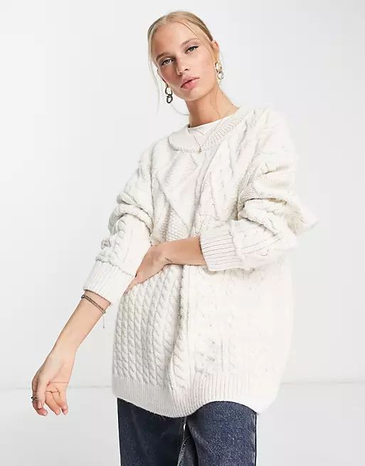 Free People Leslie cable knit oversized sweater in ivory | ASOS (Global)