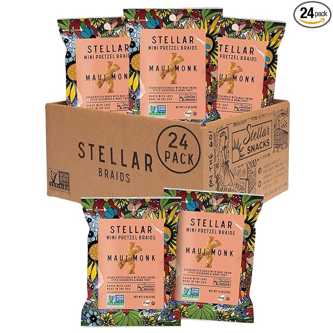 Stellar Snacks Mini Pretzel Braids, Maui Monk, Vegan, Kosher, Non-GMO, 1.5 Ounce (Pack of 24) | Amazon (US)