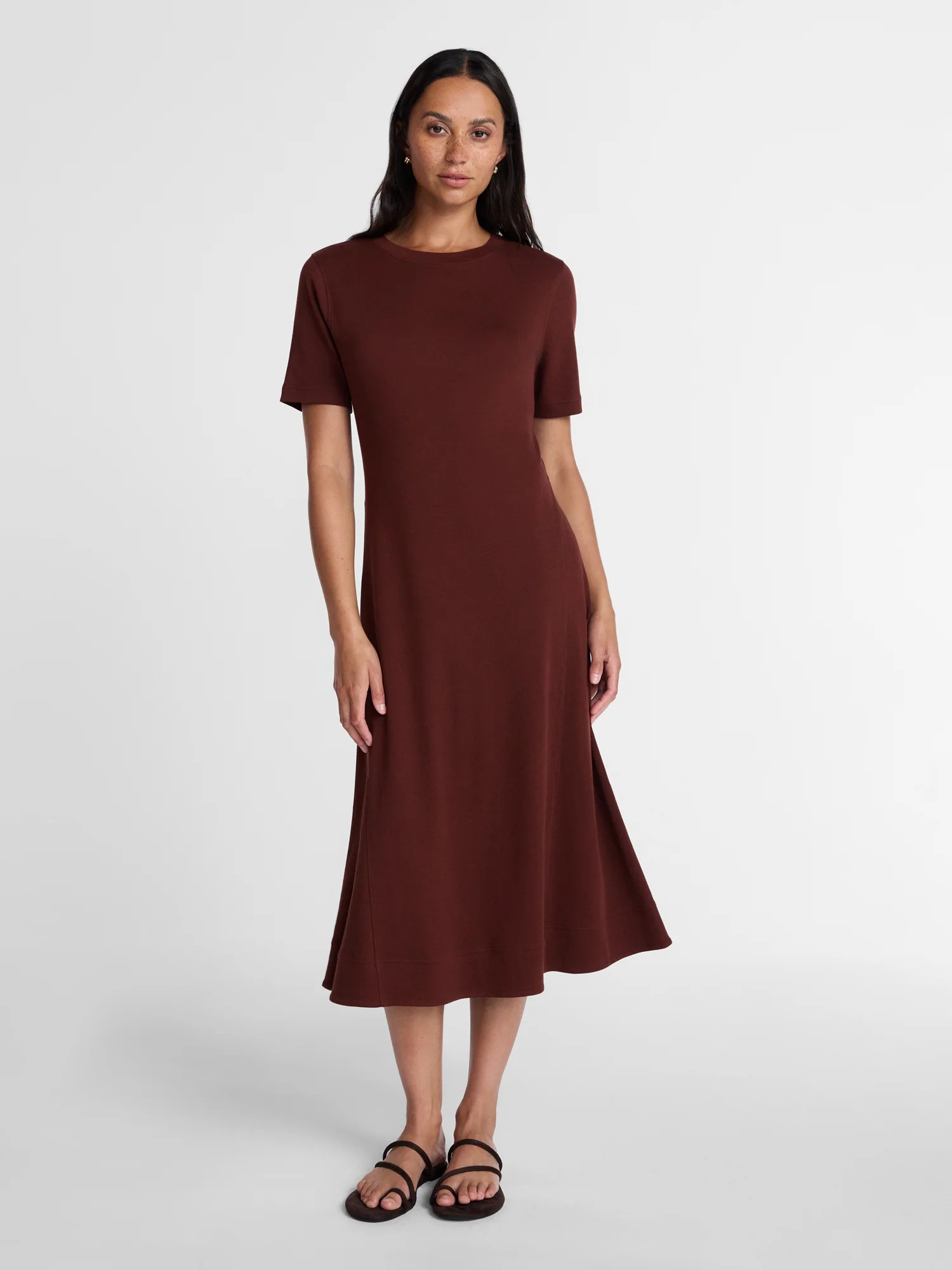 Time and Tru Women's and Women's Plus Seamed Cotton Midi Dress, Sizes XS-4X | Walmart (US)