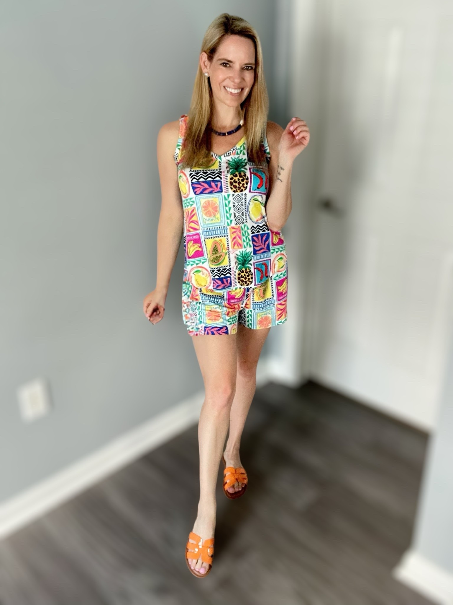☀️ Under $10 Walmart Find! This Joyspun Women’s Printed Tank & Shorts Pajama Set is giving vacay vibes all day long 🌺🍊 The colorful tropical fruit print is so fun for summer, and the soft, lightweight fabric keeps you comfy whether you’re lounging at home or enjoying a slow morning on the patio 🛋️✨

🛍️ Wearing size XS
💰 Only $9 at Walmart
🌈 Comes in sizes XS–3X
👡 Paired with my fave orange sandals for a pop of color!

Perfect for girls’ trips, summer travel, or gifting! 🎁

#WalmartFashion #JoyspunPajamas #AffordableStyle #SummerLoungewear #Under10Find #TropicalVibes #PreppyRebelStyle #LTKunder50 #LTKsummerstyle #LTKfinds

#LTKOver40 #LTKFindsUnder50 #LTKFindsUnder100