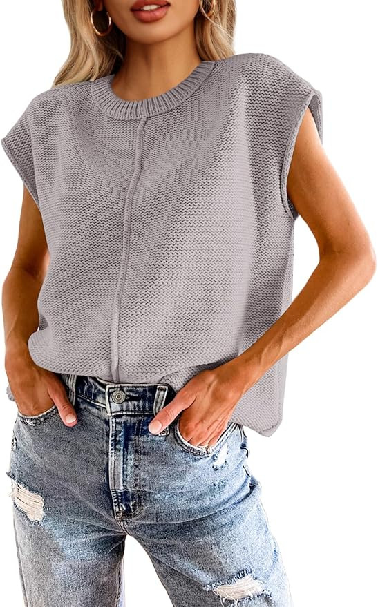 Saodimallsu Womens Summer Cap Sleeve Tops Casual Crew Neck Loose Fit Knit Lightweight Sweater Pul... | Amazon (US)