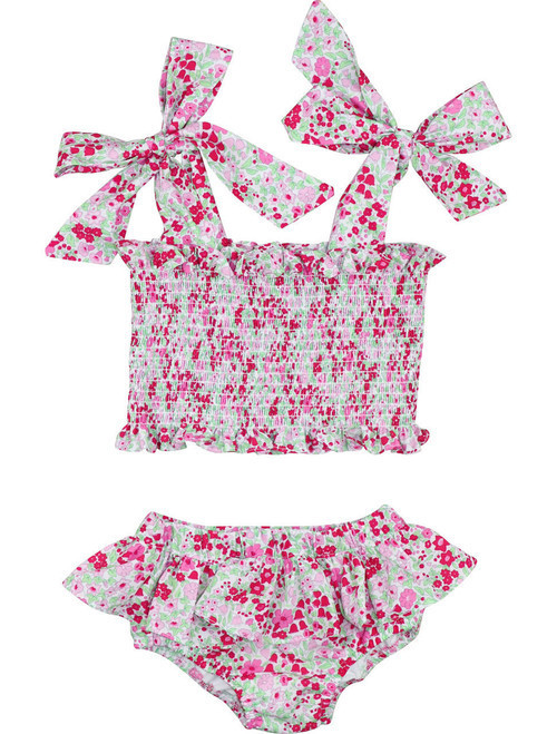 Pink Liberty Smocked Ruffle Bikini | Cecil and Lou