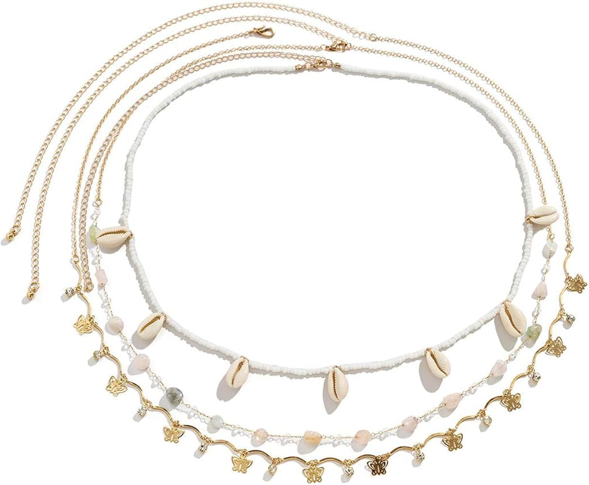 Skyfun Waist Chain Pack of 3 Pcs Seashell Waist Beads for Women Butterfly Belly Chain Gold Body C... | Amazon (US)