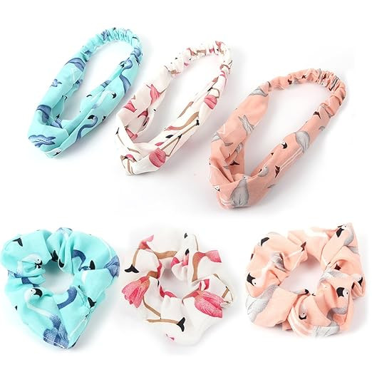 ACCGLORY 6 Pack Criss Cross Hairbands Scrunchies Yoga Headbands Women Flamingo Printing Elastic T... | Amazon (US)
