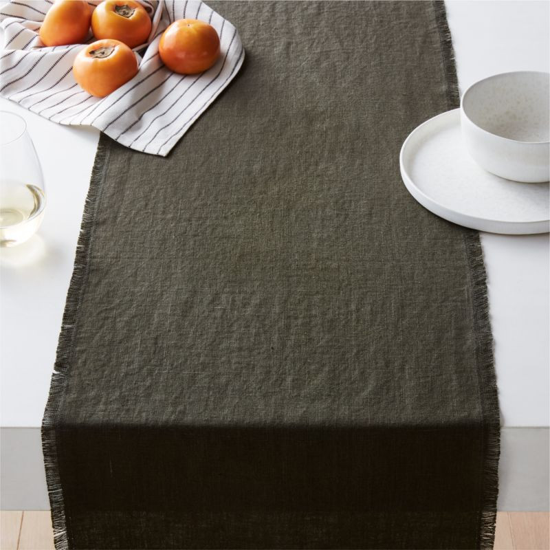 Eria Green Linen Table Runner 14"x120" + Reviews | CB2 | CB2