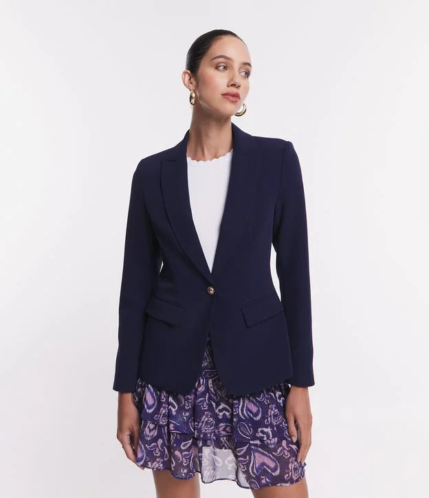 Blazer em Crepe com Botão Único e Bolso com Lapela Azul | Renner (BR)