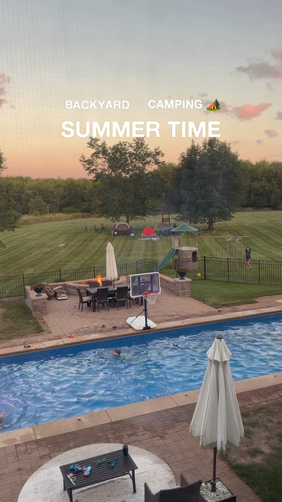 Make camping easy and fun in the backyard🏕️🐾
- quick pop up Coleman four person tent 
- hanging glow sticks for the trees 
- rv mat/ rug 
- battery operated hanging lights with remote
- tabletop firepit
- s’mores kit
- kids lanterns
- sparklers
- blow up pool 