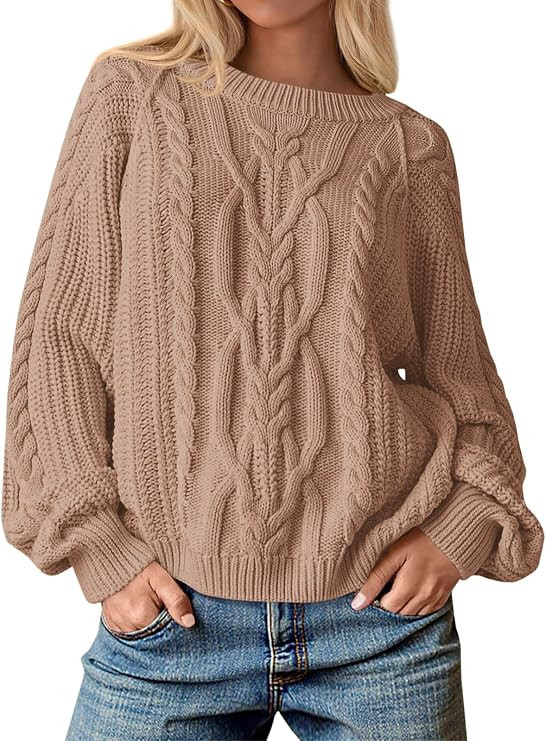 Cicy Bell Womens Fall Oversized Cable Knit Chunky Loose Fit Sweaters Tops | Pullover, Casual, Cre... | Amazon (US)