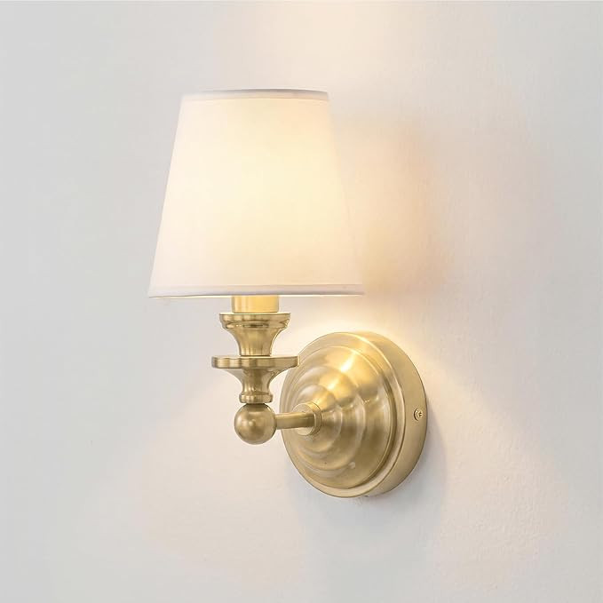 Antique Linen Shade Wall Sconce- Brass Finish Base and Conical Fabric Shade Wall Light Fixture fo... | Amazon (US)