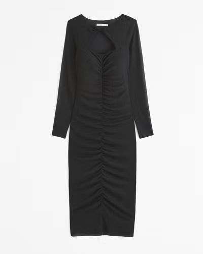 Long-Sleeve Mesh Ruched Dress | Abercrombie & Fitch (US)
