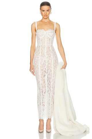 Helsa The Lace Column Dress in White | FWRD 