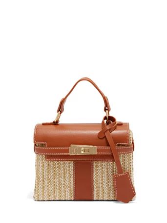 Turn-Lock Straw & Faux-Leather Top Handle Bag - Joseph D'Arezzo - New York & Company | New York & Company