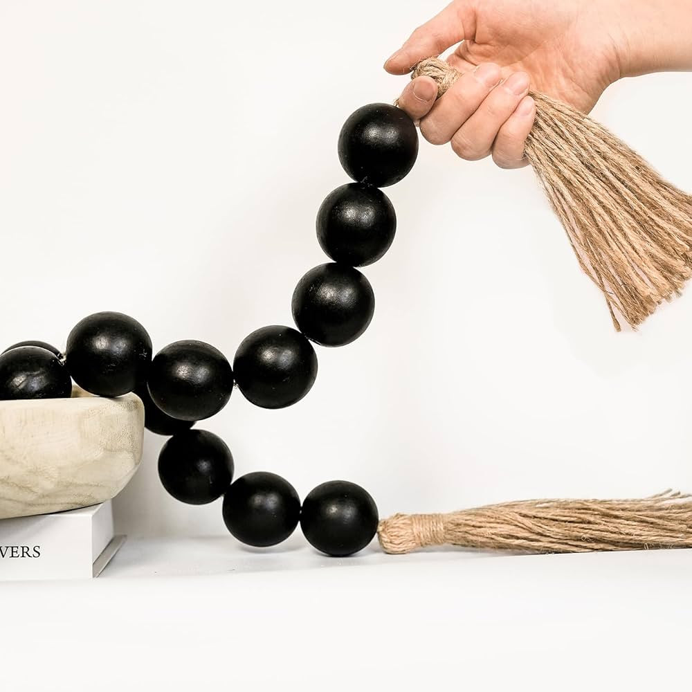 Extra Large Wood Bead Garland with 1.6" Diameter Wood Beads, Wooden Beads Garland with Tassels, D... | Amazon (US)