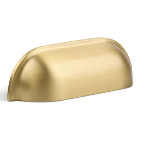 SALISENG-Brushed Gold Kitchen Cabient Drawer Cup Pulls, 5 Pack 2.5 Inch Solid Brass Knobs for Cabinet Cupboard Wardrobe, Classic Dresser Vanity Door Handles, Brass Furniture Hardware Pull | Amazon (US)