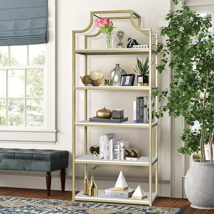 TooCust 5-Tier Gold Bookcase, 29.5" Lx70.6 H, Bookshelf for Bedroom, Gold Book Display Shelf, Arc... | Amazon (US)