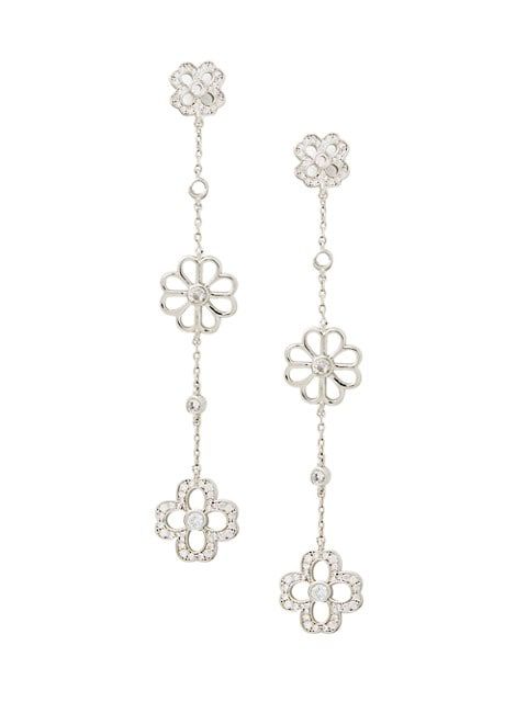 Spade Floral Silvertone & Rhinestone Drop Earrings | Saks Fifth Avenue