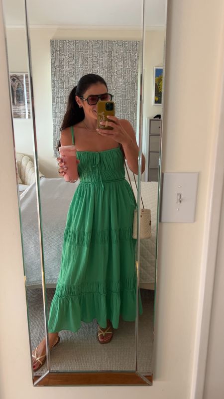 The cutest summer maxi dress!!! It also comes in a shorter version. Fits tts. Sandals fit tts. Sunglasses are an amazon find. #meandmrjones 

#LTKSeasonal #LTKFindsUnder50 #LTKFindsUnder100