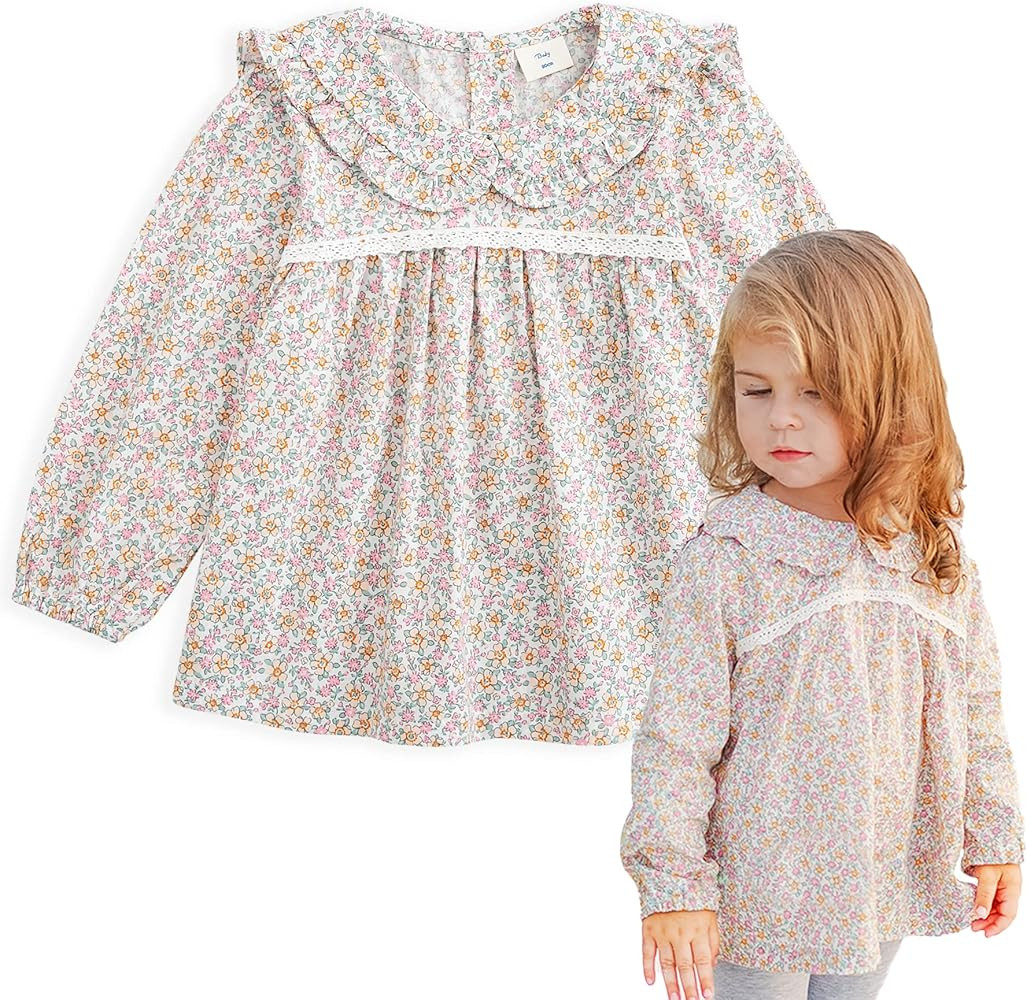 Curipeer Long Sleeve Baby Girls Blouse for Spring Casual Toddle Girl Cotton Outfits White 4-5 T | Amazon (US)