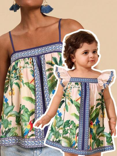 Travachic KIDS Baby Girl Mother And Daughter Vacation Set - Woven Ditsy Floral Round Collar Ruffl... | SHEIN