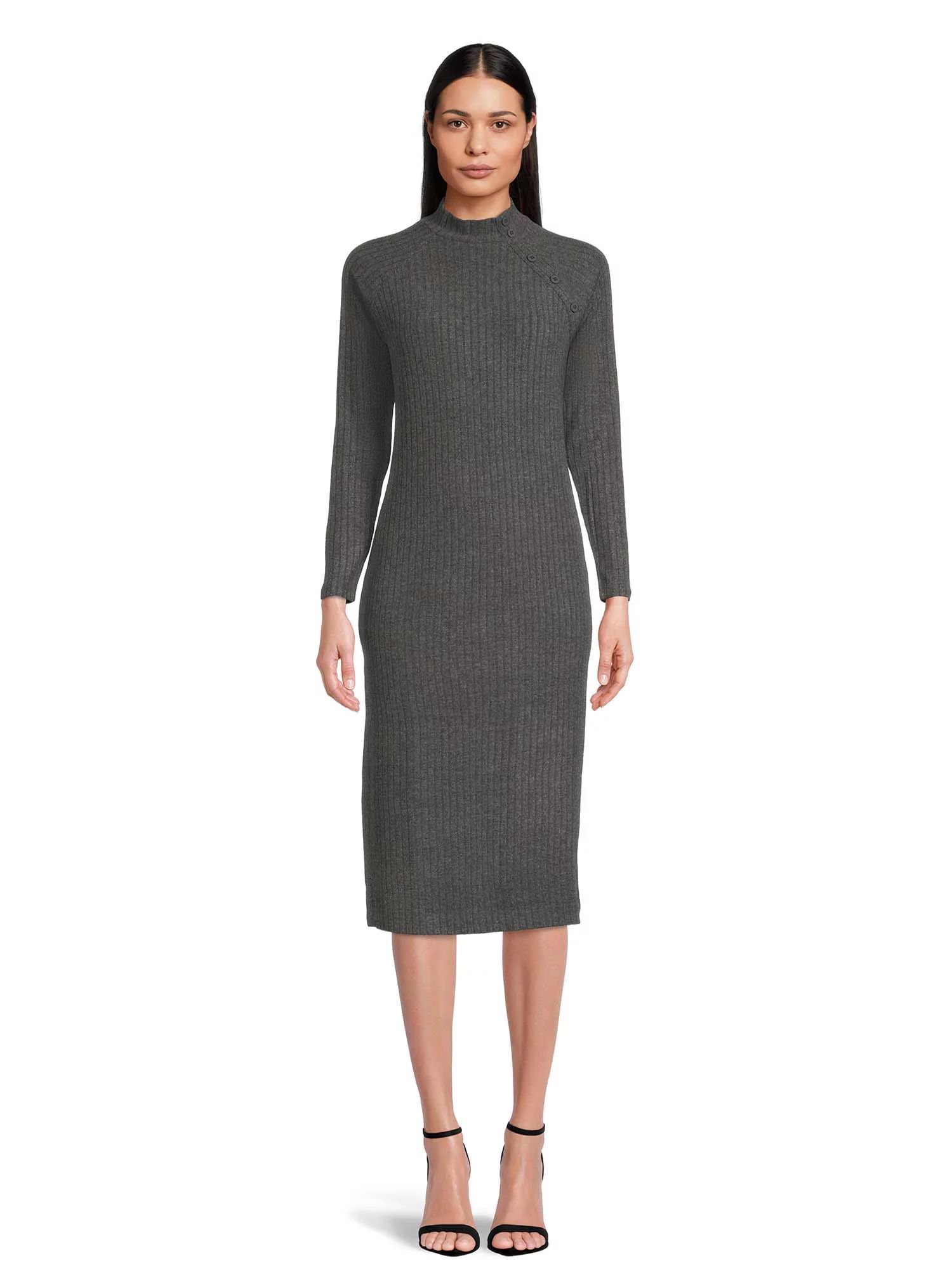 Time and Tru Women's Rib Knit Dress with Long Sleeves - Walmart.com | Walmart (US)