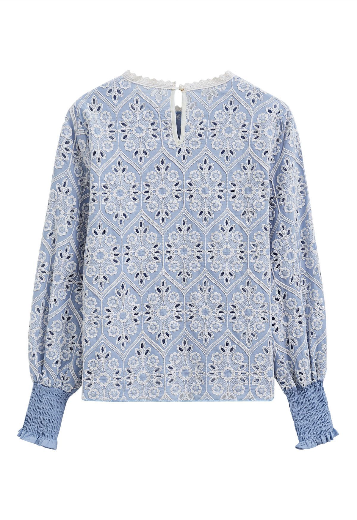 Floral Embroidered Eyelet Dolly Top in Blue | Chicwish