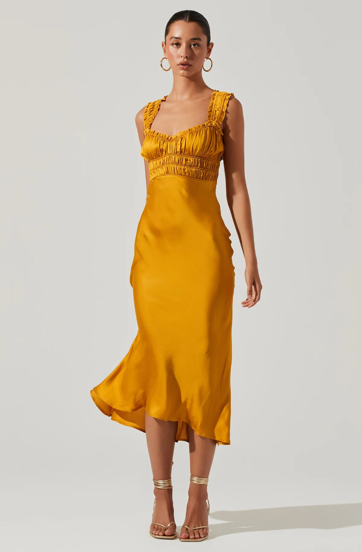Enola Satin Smocked Midi Dress - Mustard / XS | ASTR The Label (US)