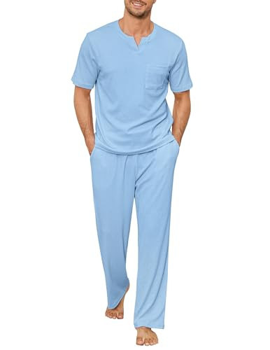 JiniGolla Mens Loungewear Sets 2 Piece Comfortable Stretchy Pajamas for Men with Pocket Blue XL | Amazon (US)