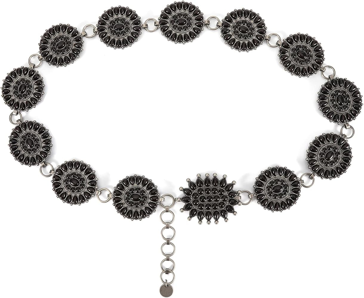 CNBOME Women's Western Cowgirl Turquoise Stone Concho Metal Chain Belt 4 sizes S/M/L/XL | Amazon (US)